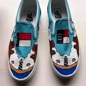 Vans Custom Blue Slip-On Sneakers-Men 9/women 10.5